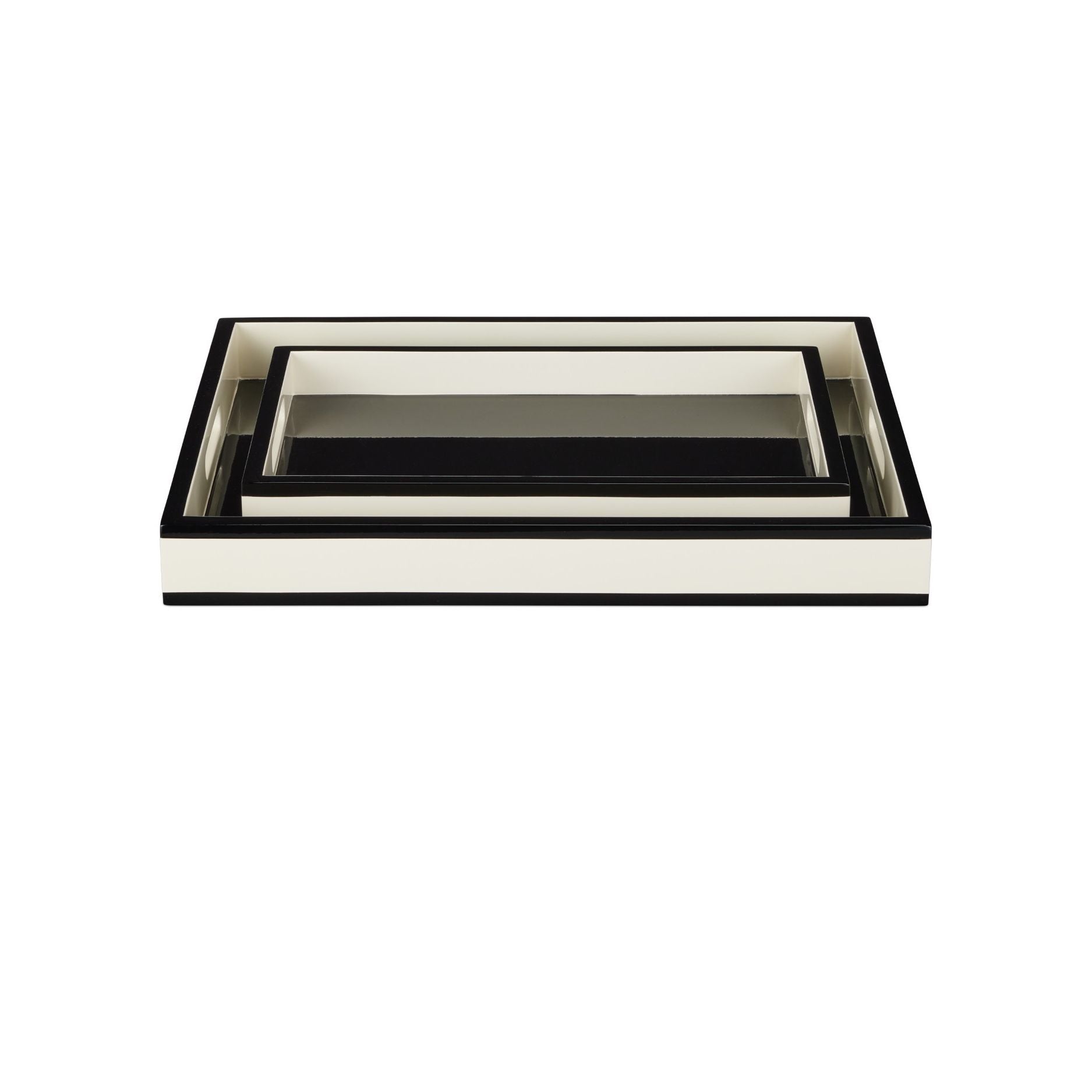 Currey and Company - 1200-1019 - Ensemble de 2 plateaux - Laque - Ivoire / Noir