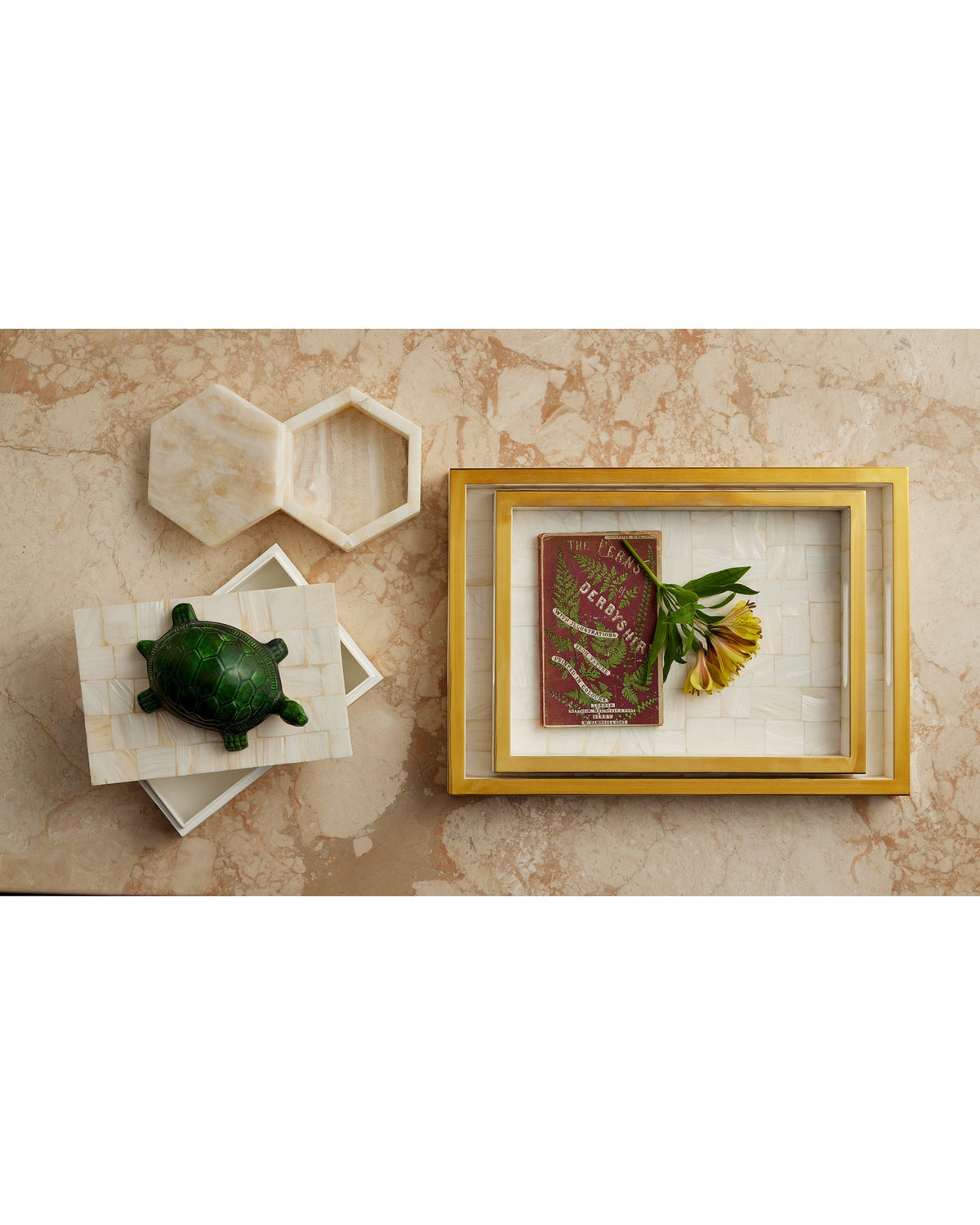 Currey and Company - 1200-1021 - Tray Set of 2 - Casey - Natural / Brass