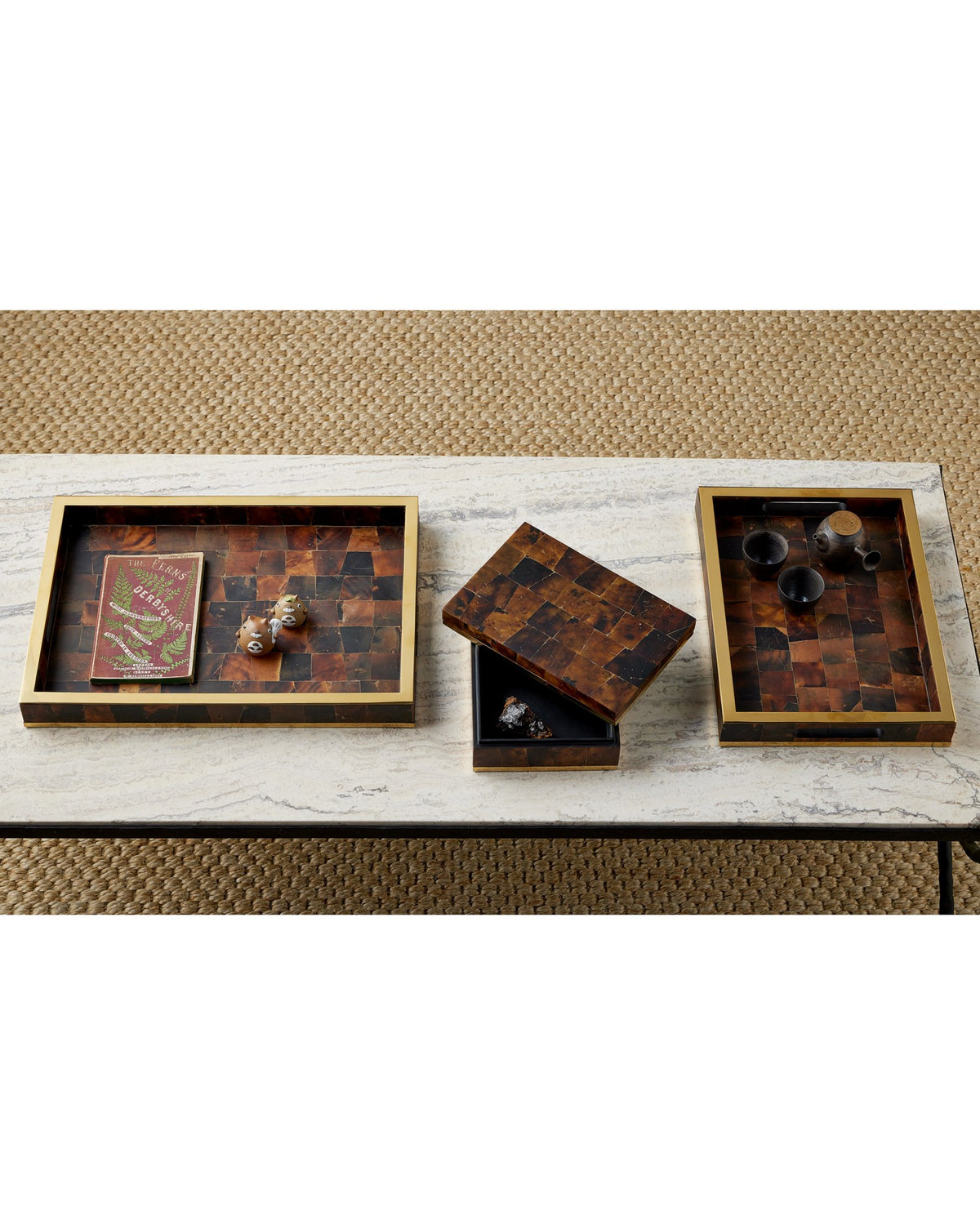 Currey and Company - 1200-1022 - Tray Set of 2 - Casey - Natural / Brass