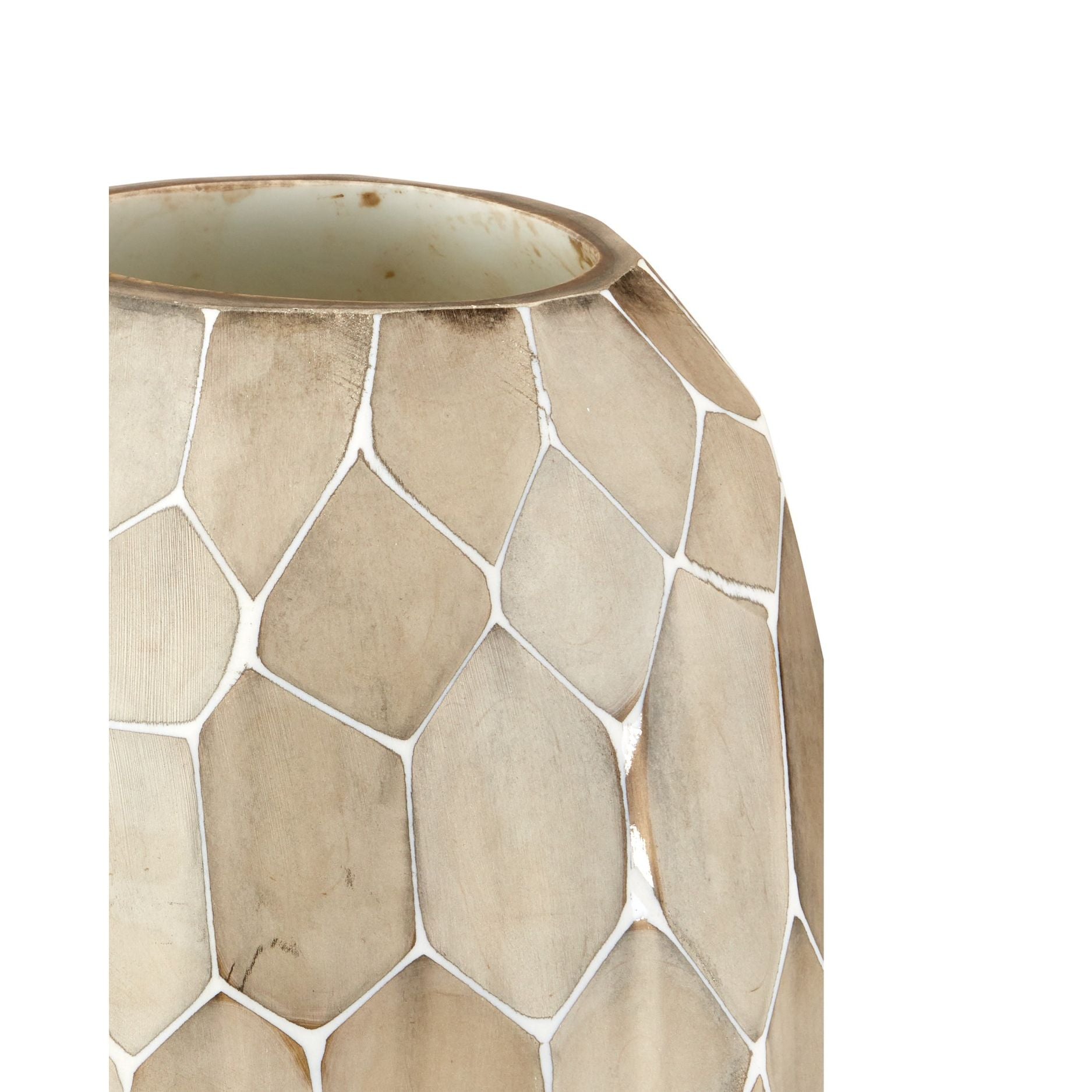Currey and Company - 1200-1032 - Vase - Ensemble de 2 vases en verre Runnell - Blanc / Beige / Antique