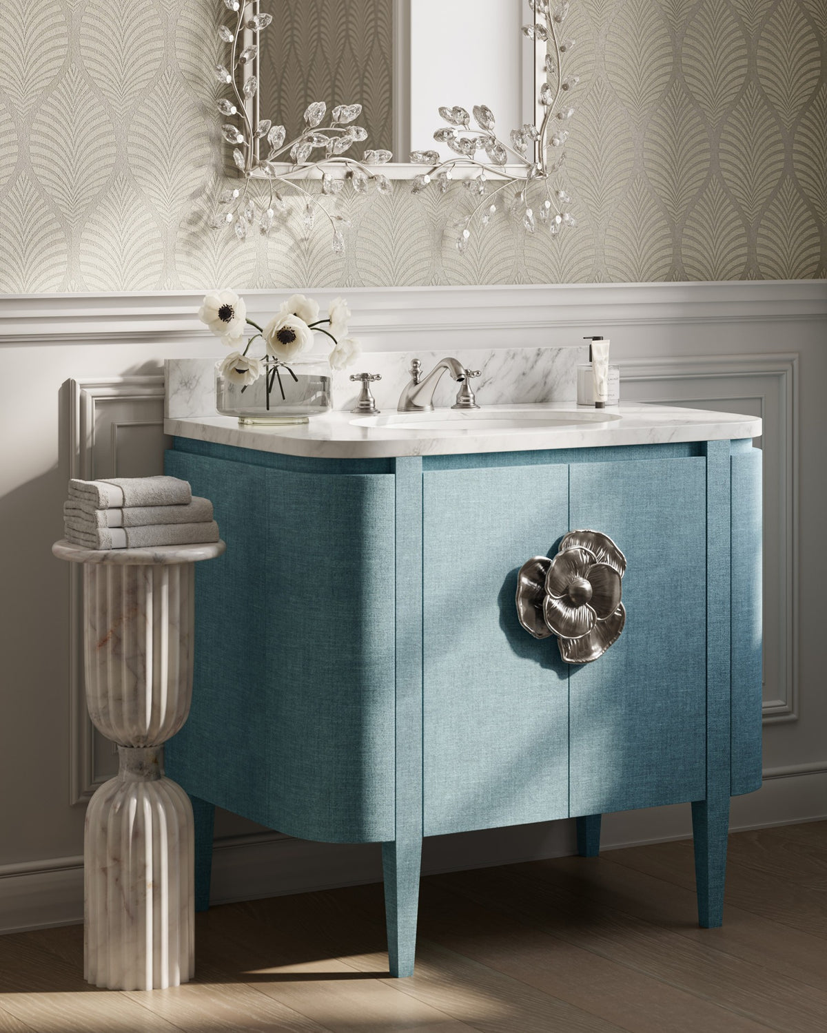 Currey and Company - 3000-0323 - Drinks Table - Passementerie White Marble Drinks Table - Natural White