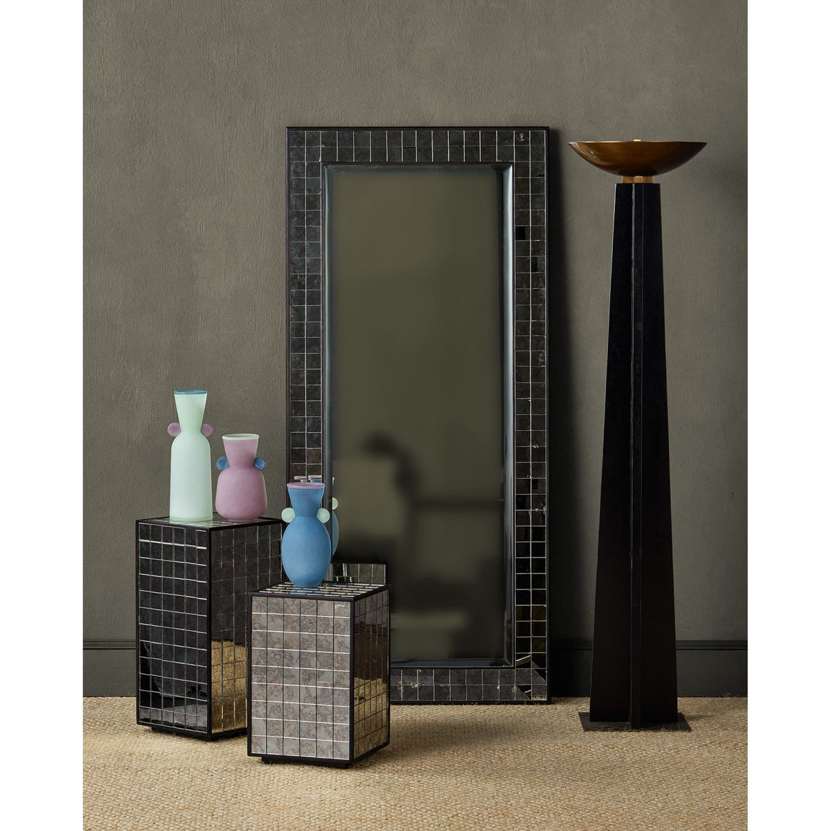 Currey and Company - 3000-0329 - Pedestal - Mosaico - Ebony / Antique Mirror