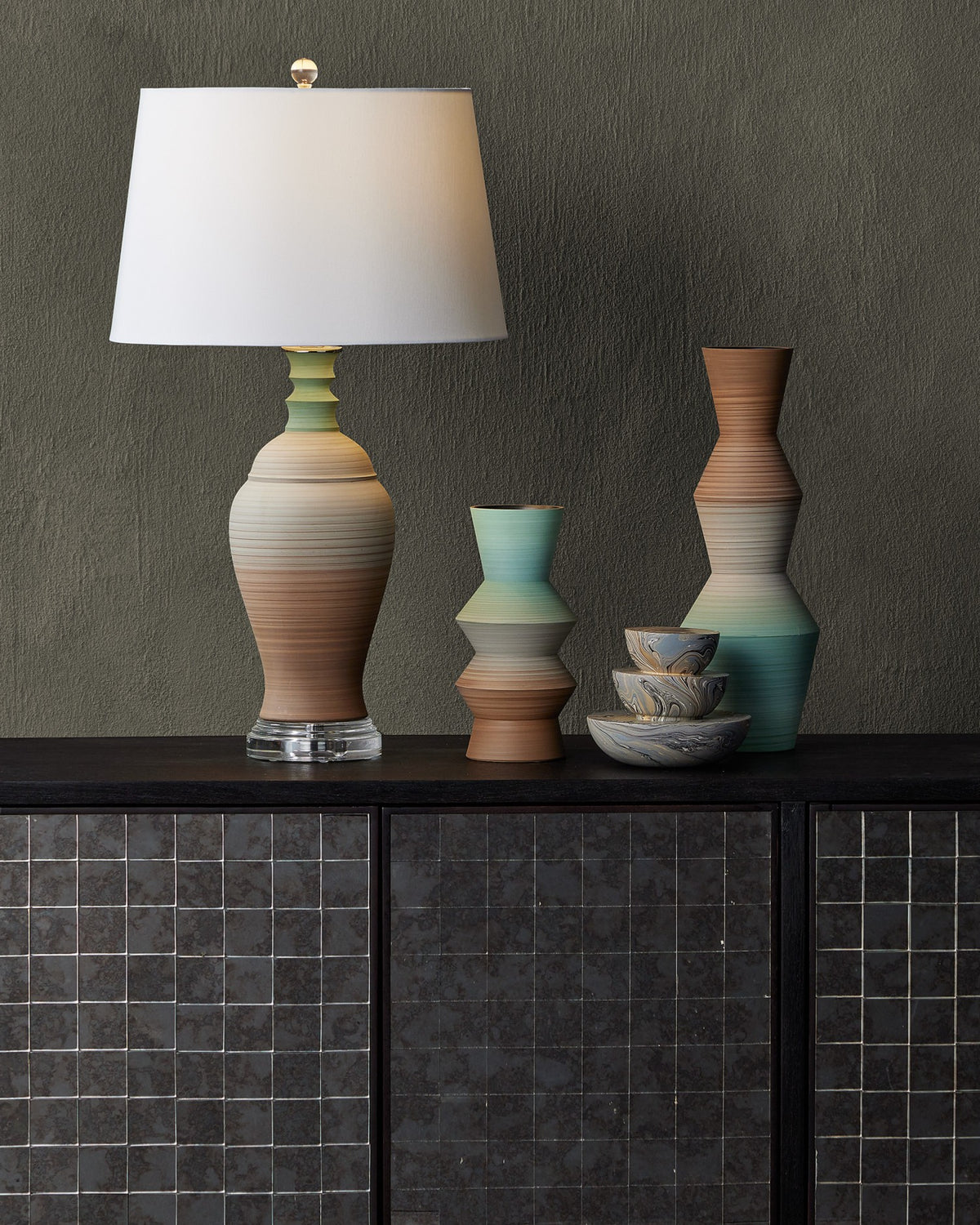 Currey and Company - 3000-0330 - Credenza - Mosaico - Ebony / Antique Mirror