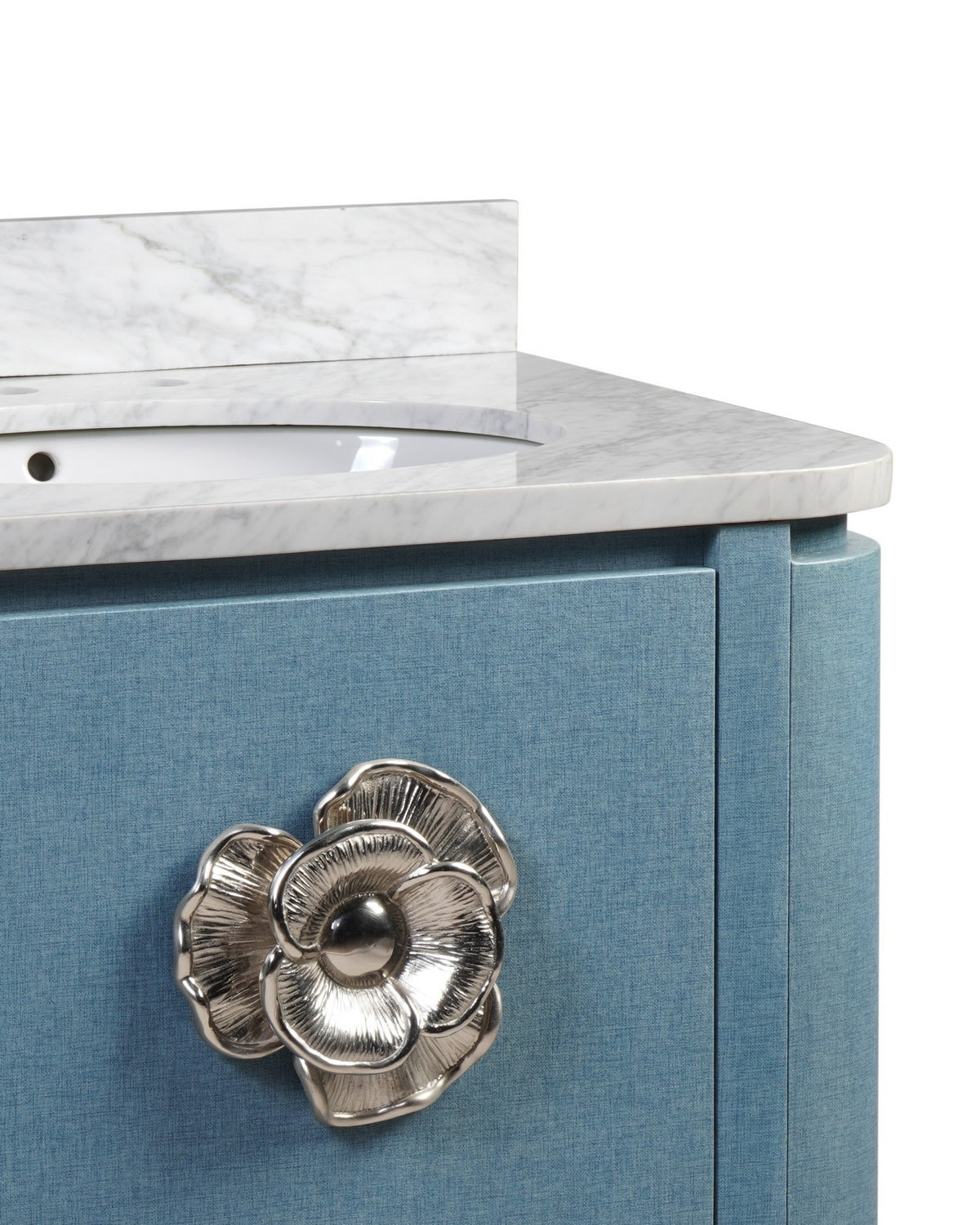 Meuble-lavabo Currey and Company 3800-0015 Briallen 36 po avec lavabo ovale encastré, finition laquée bleu lin/naturel/blanc/nickel poli