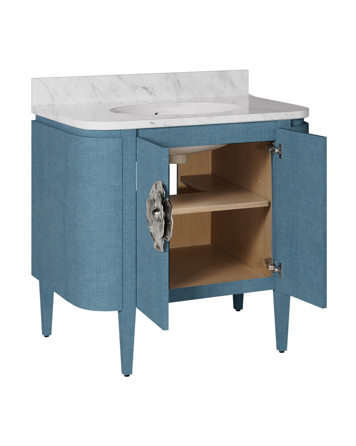 Meuble-lavabo Currey and Company 3800-0015 Briallen 36 po avec lavabo ovale encastré, finition laquée bleu lin/naturel/blanc/nickel poli