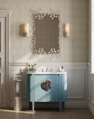 Meuble-lavabo Currey and Company 3800-0015 Briallen 36 po avec lavabo ovale encastré, finition laquée bleu lin/naturel/blanc/nickel poli