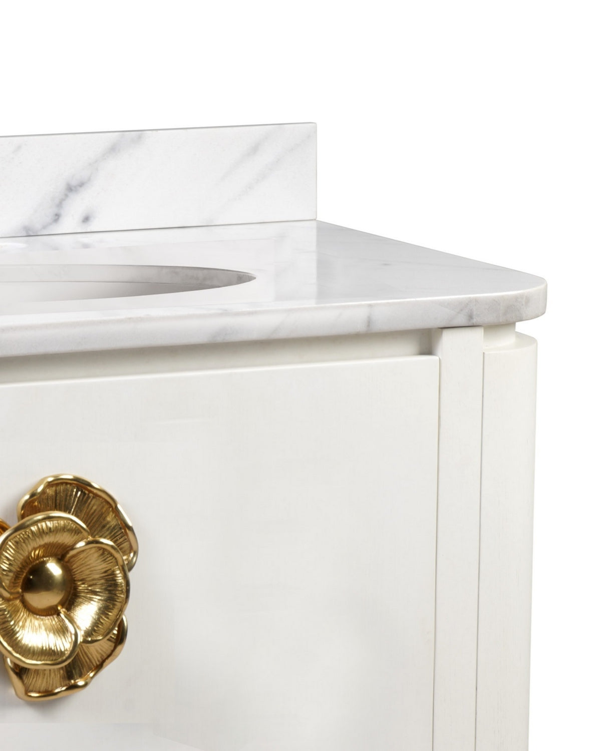 Meuble-lavabo Currey and Company 3800-0016 Briallen 36 po avec lavabo ovale encastré, finitions blanc cérusé/naturel/blanc/laiton poli