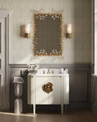 Meuble-lavabo Currey and Company 3800-0016 Briallen 36 po avec lavabo ovale encastré, finitions blanc cérusé/naturel/blanc/laiton poli