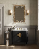 Meuble-lavabo Currey and Company 3800-0017 Briallen 36 po avec lavabo ovale encastré, coloris Caviar Noir/Naturel/Blanc/Laiton antique clair