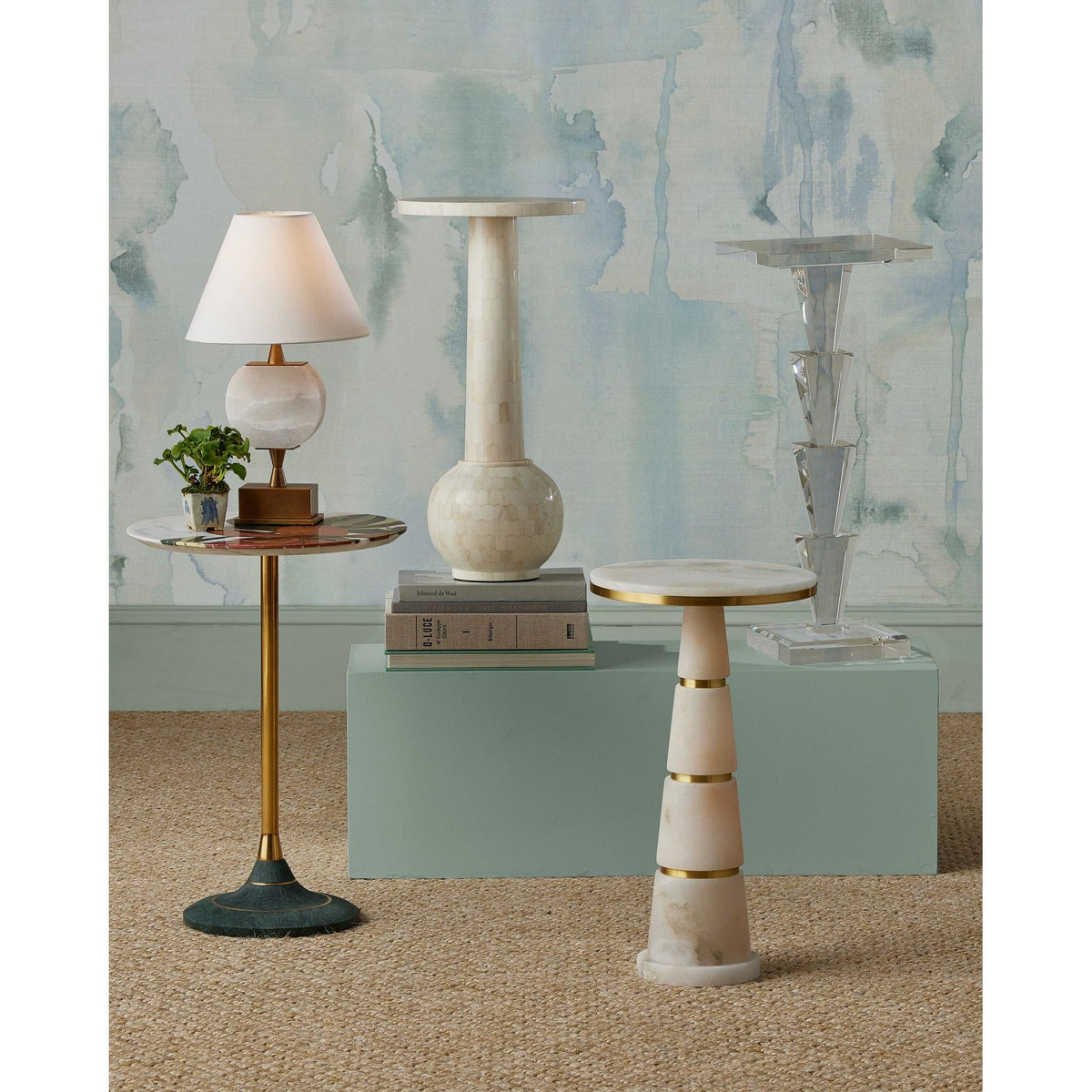 Currey and Company - 4000-0222 - Accent Table - Roselle Stone Inlay Accent Table - Natural / Brass