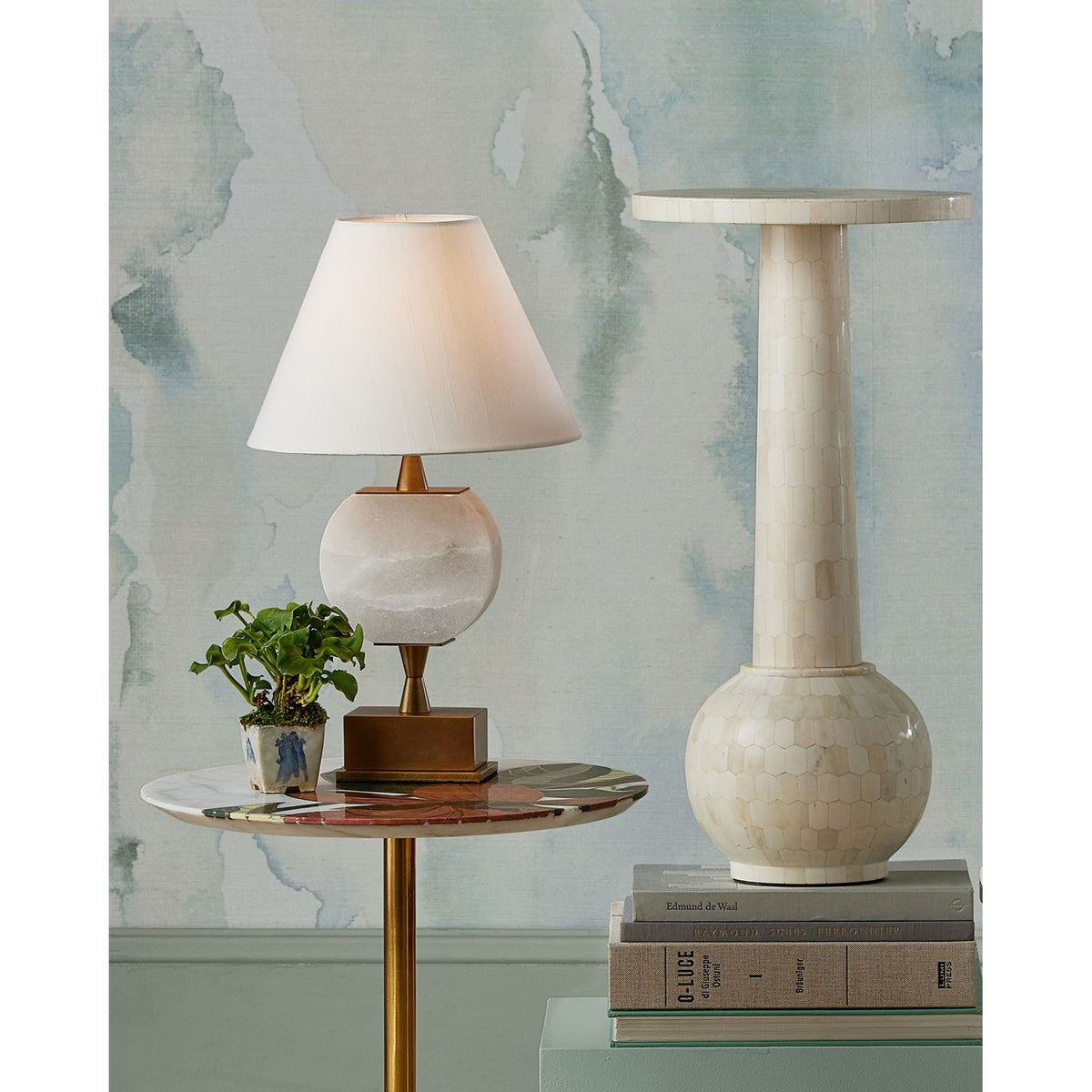 Currey and Company - 4000-0222 - Accent Table - Roselle Stone Inlay Accent Table - Natural / Brass