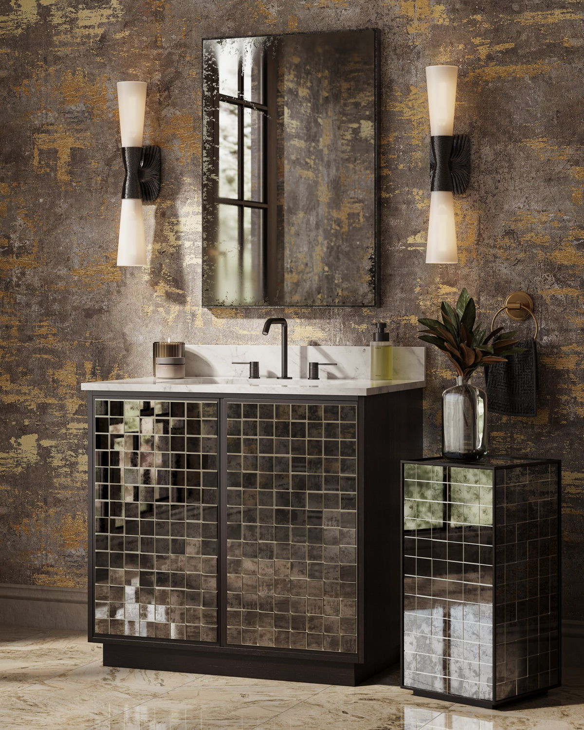 Currey and Company - 5800-0066 - Two Light Wall Sconce - Burrows - Opaque White / Oil Rubbed Bronze