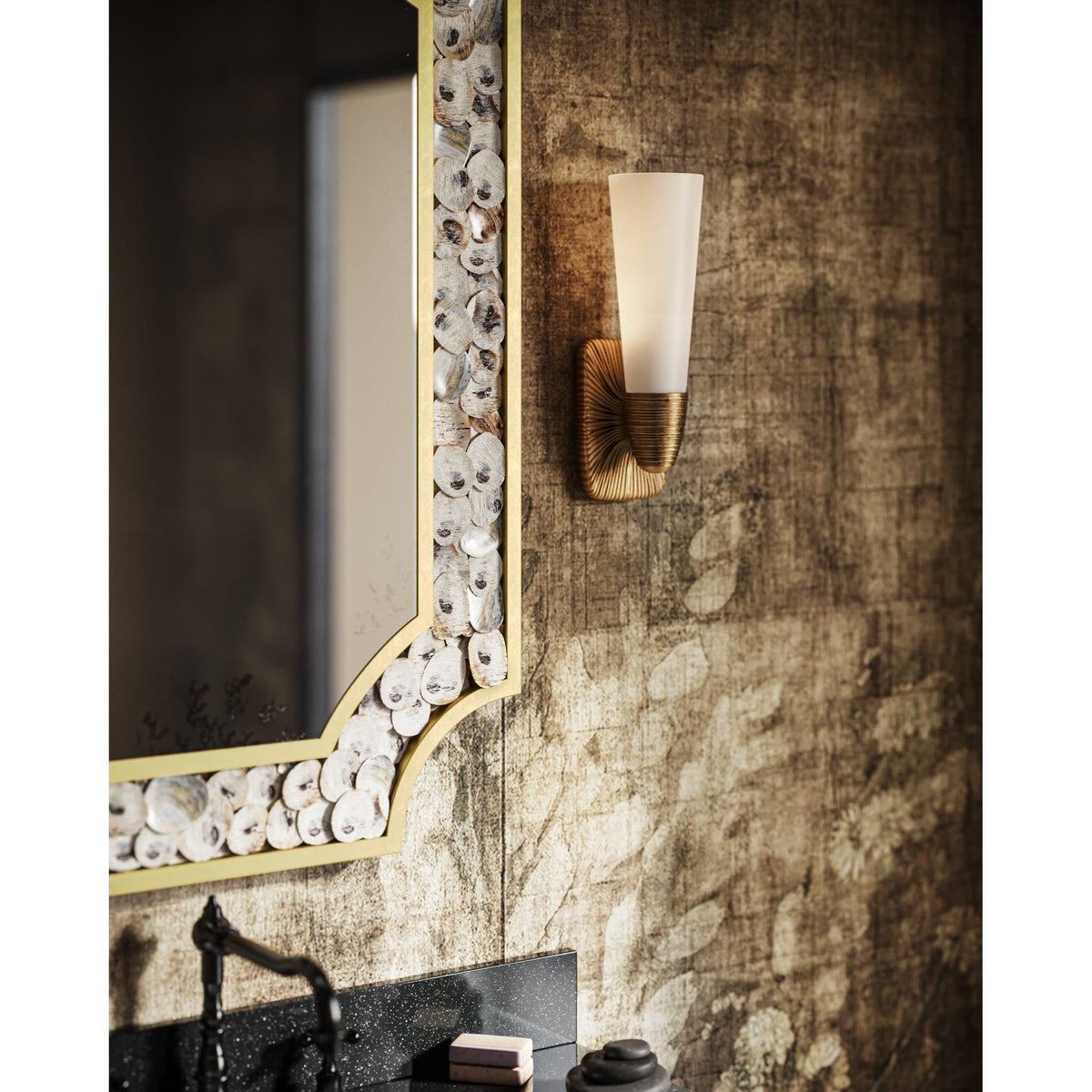 Currey and Company - 5800-0067 - One Light Wall Sconce - Bonaz - Opaque White / Antique Brass