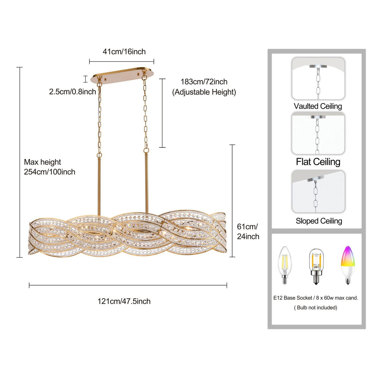 Arabela Lighting - 85234-8 - Eight Light Linear Chandelier - Anastasia - Lacquered Gold