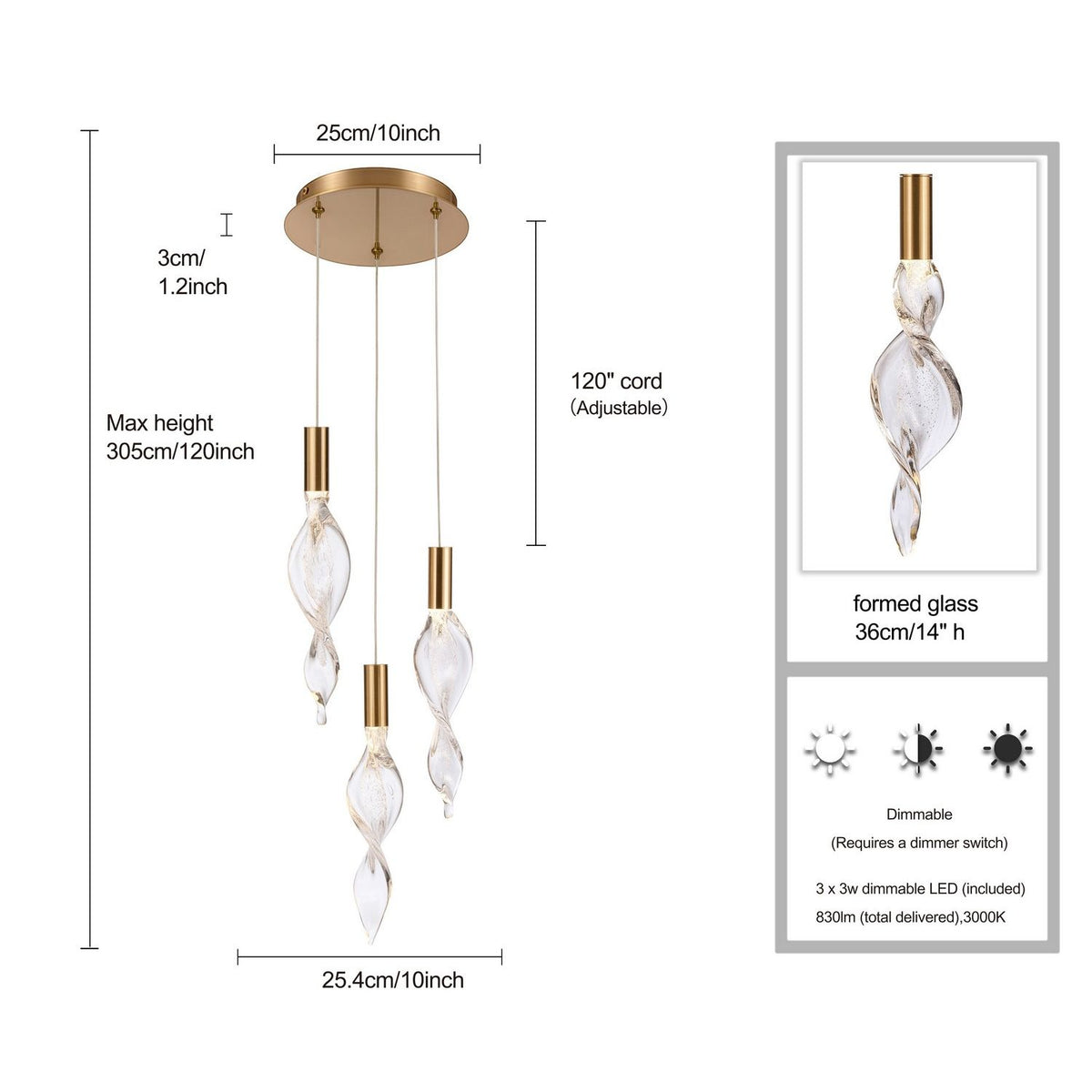 Arabela Lighting - 85212-3 - LED Pendant - Aurora - Natural Brass