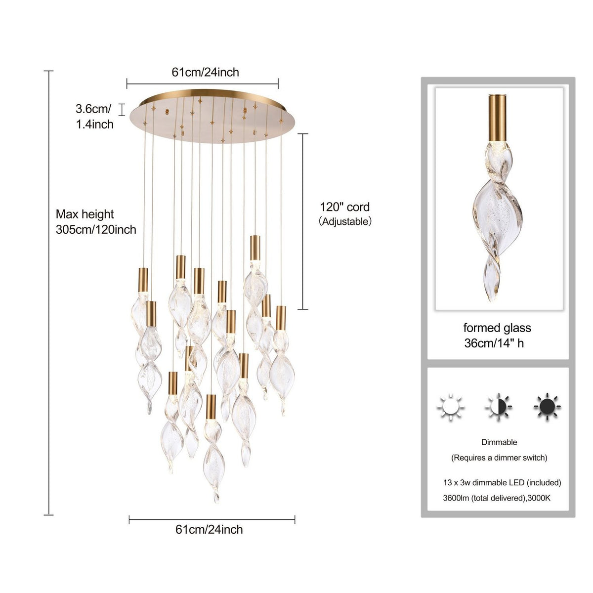 Arabela Lighting - 85214-13 - LED Pendant - Aurora - Natural Brass