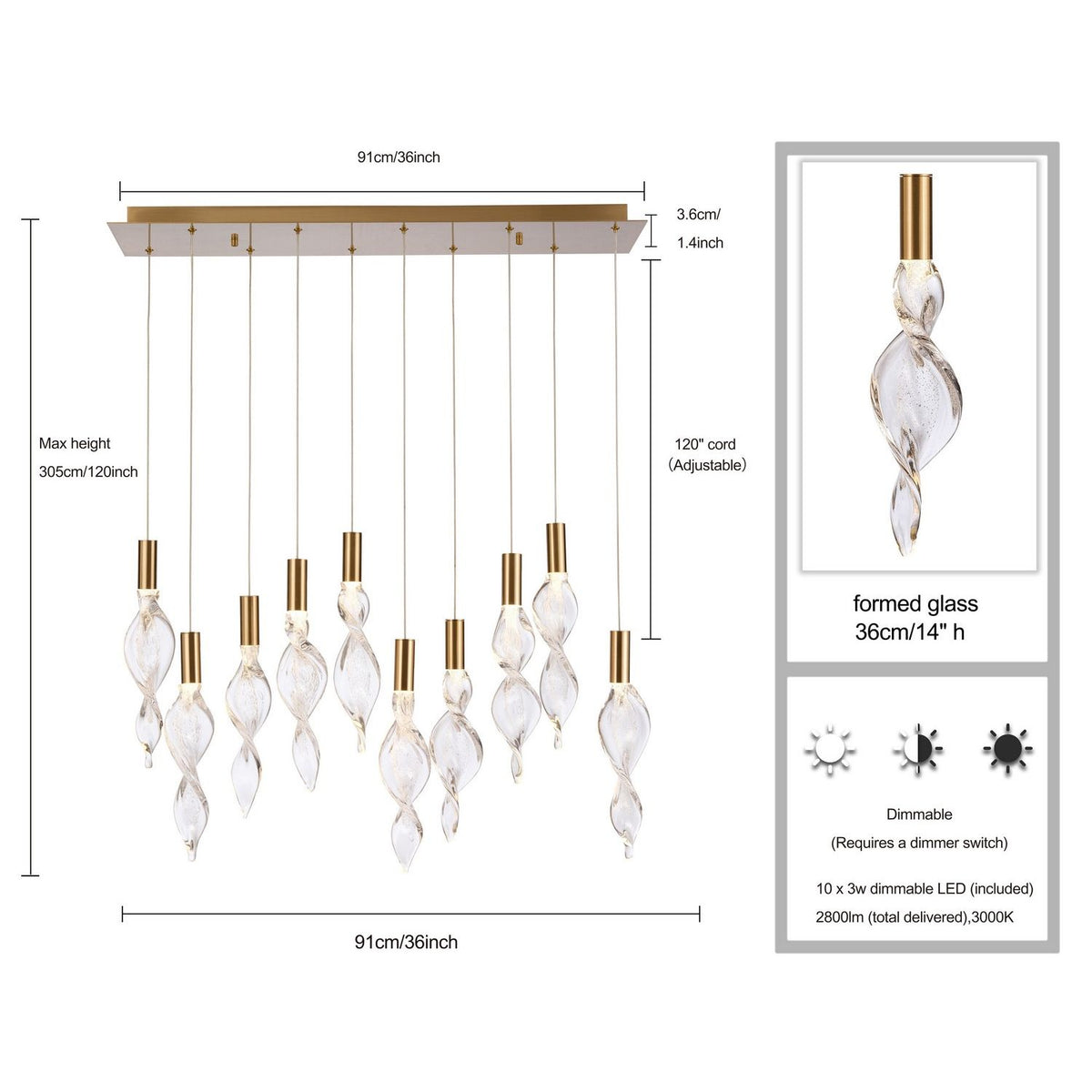 Arabela Lighting - 85215-10 - LED Linear Pendant - Aurora - Natural Brass