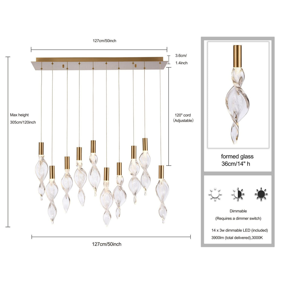 Arabela Lighting - 85216-14 - LED Linear Pendant - Aurora - Natural Brass