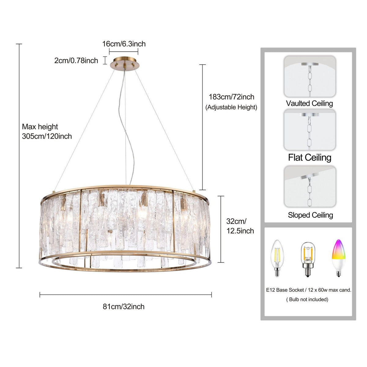 Arabela Lighting - 85171-12 - 12 Light Pendant - Boundaries - Lacquered Gold