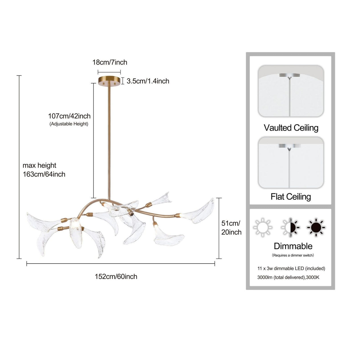 Arabela Lighting - 85191-11 - LED Linear Chandelier - Calla - Natural Brass