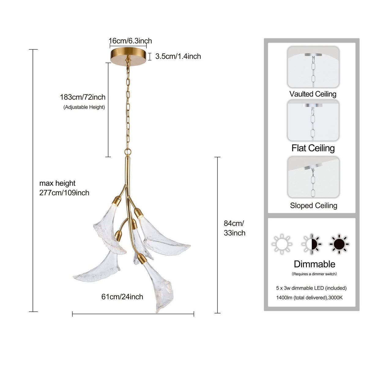 Arabela Lighting - 85193-5 - LED Chandelier - Calla - Natural Brass