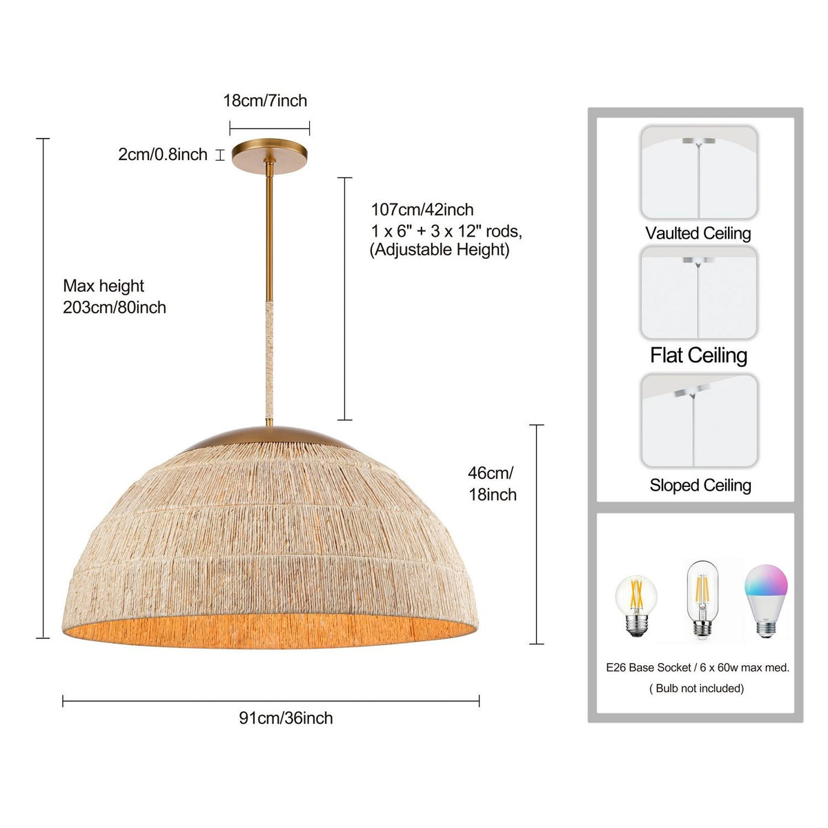 Arabela Lighting - 85111-6 - Six Light Pendant - Copa - Natural Brass