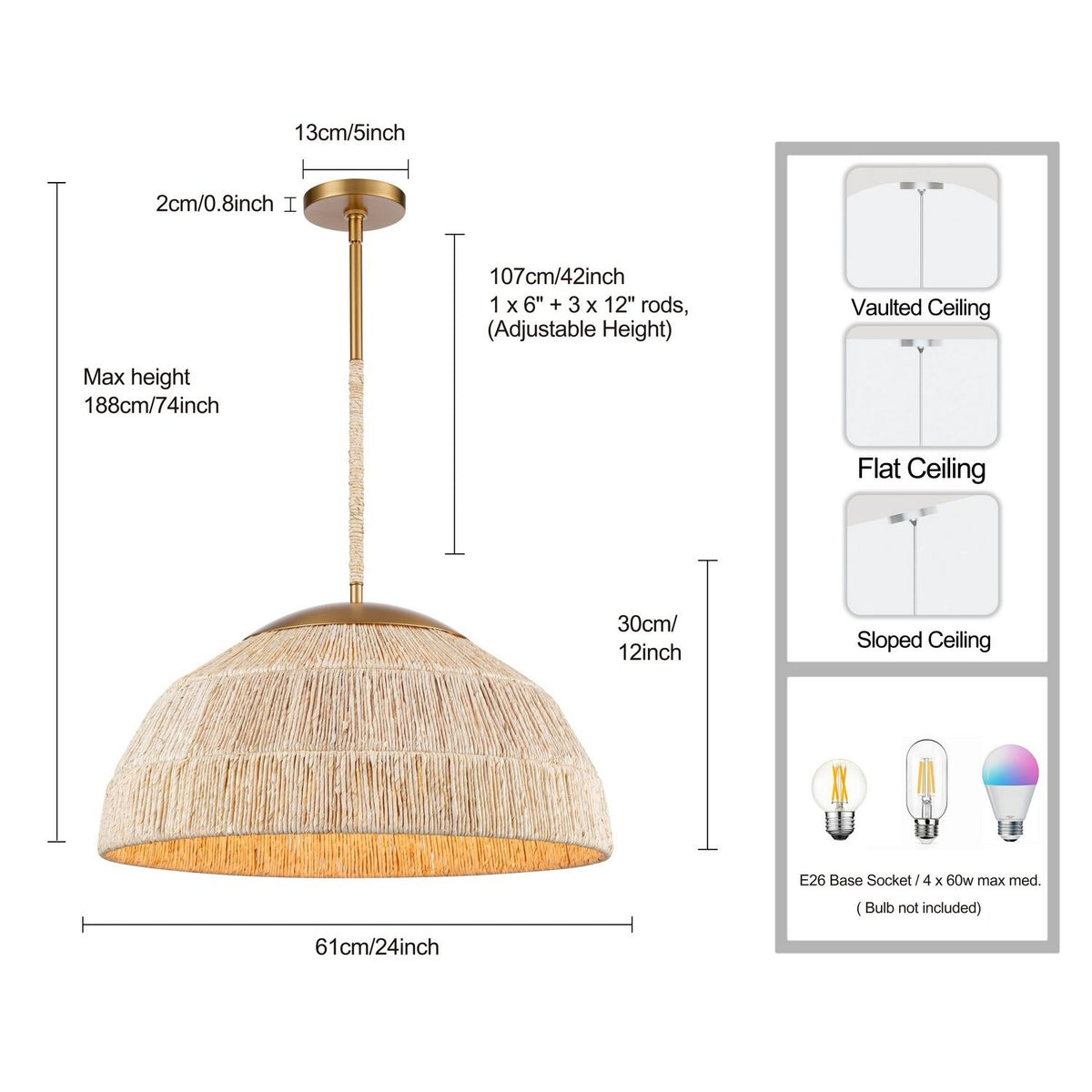 Arabela Lighting - 85112-4 - Four Light Pendant - Copa - Natural Brass