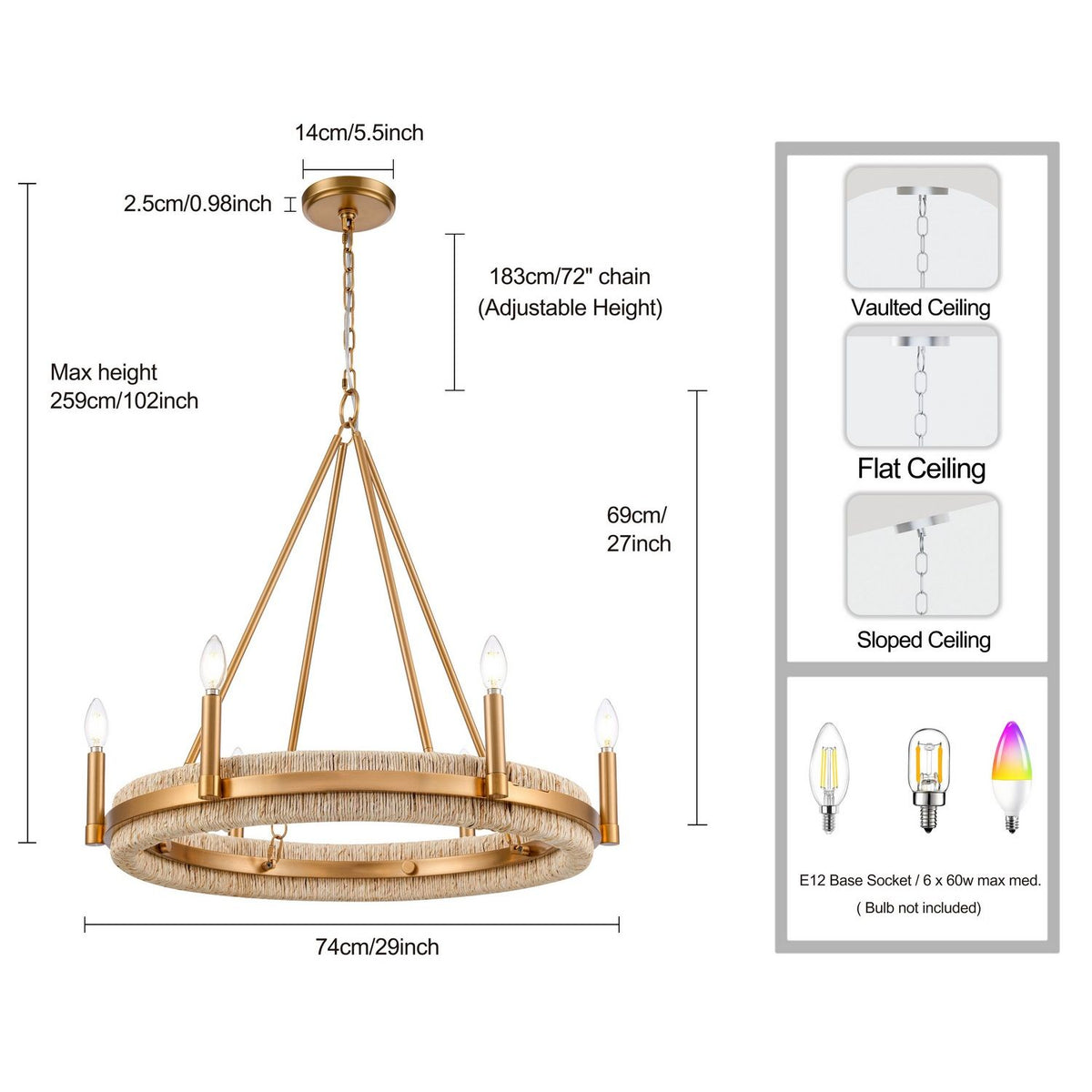 Arabela Lighting - 85115-6 - Six Light Chandelier - Copa - Natural Brass