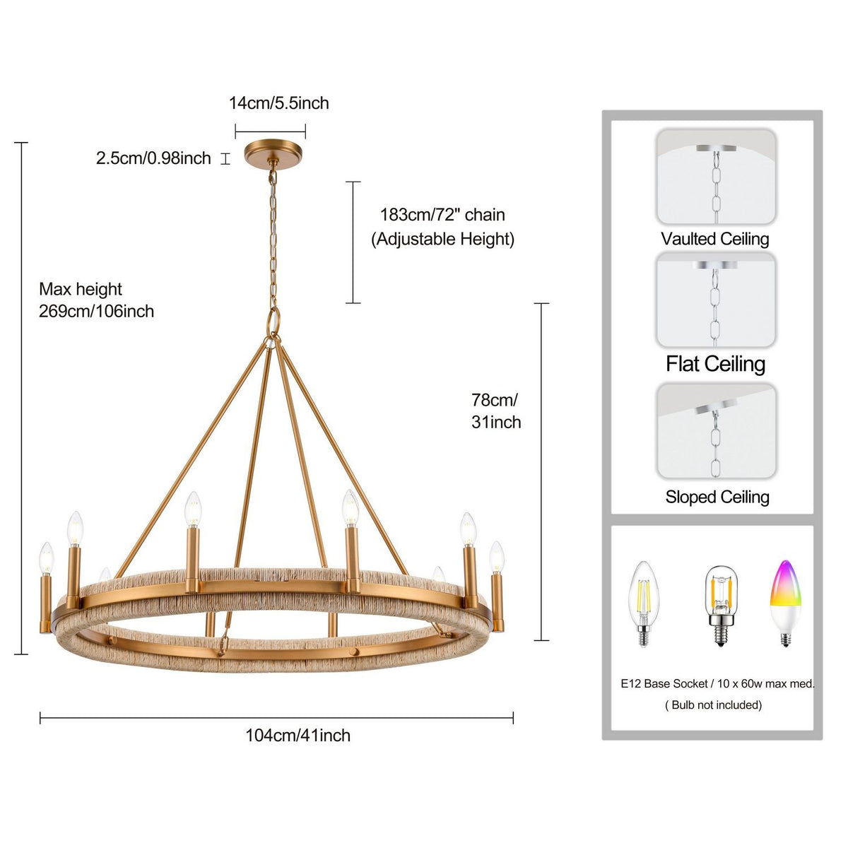 Arabela Lighting - 85116-10 - Ten Light Chandelier - Copa - Natural Brass