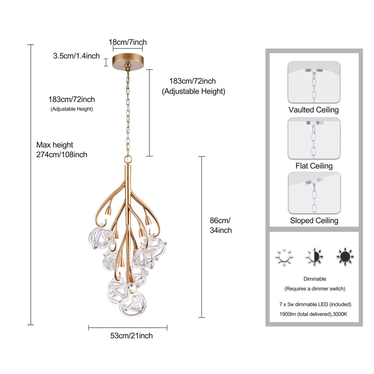 Arabela Lighting - 85181-7 - LED Chandelier - Freeform - Antique Gold Leaf