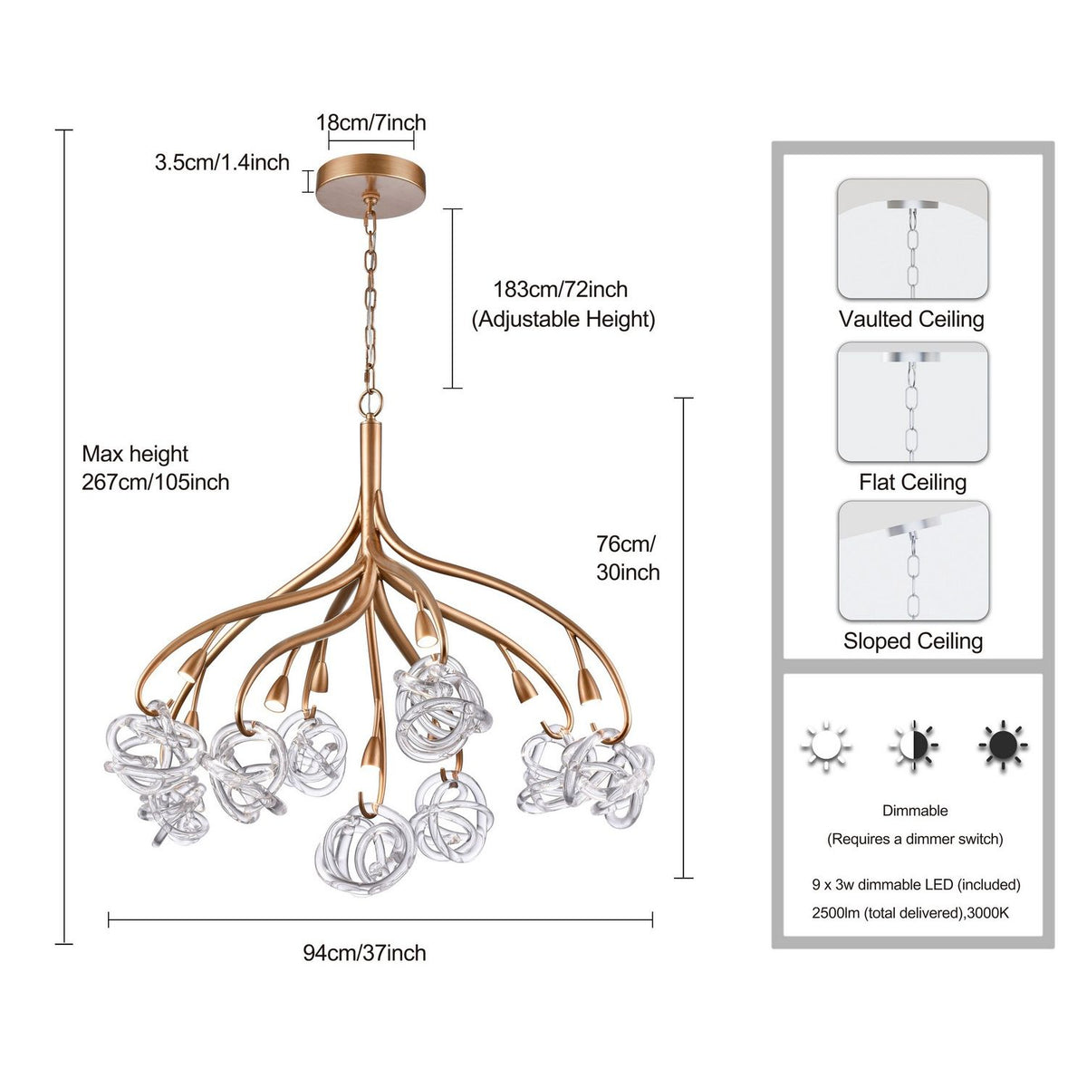 Arabela Lighting - 85182-9 - LED Chandelier - Freeform - Antique Gold Leaf