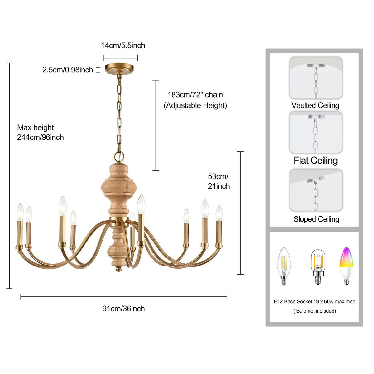 Arabela Lighting - 85142-9 - Nine Light Chandelier - French Country - Natural Brass