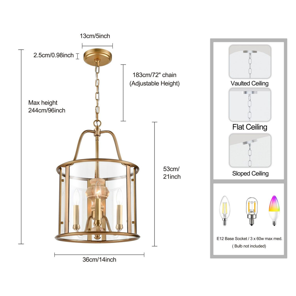 Arabela Lighting - 85143-3 - Three Light Pendant - French Country - Natural Brass