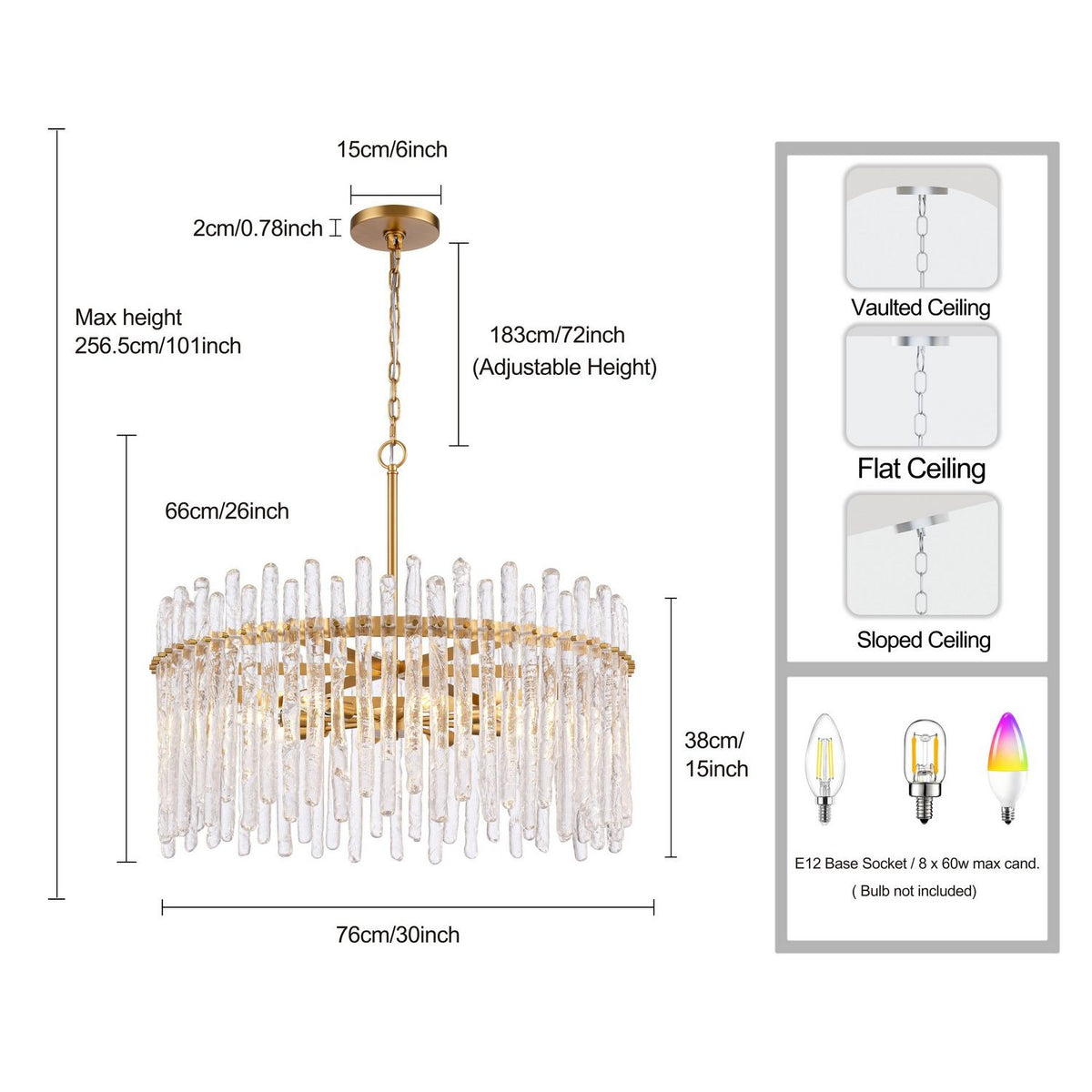 Arabela Lighting - 85101-8 - Eight Light Pendant - Icicles - Natural Brass