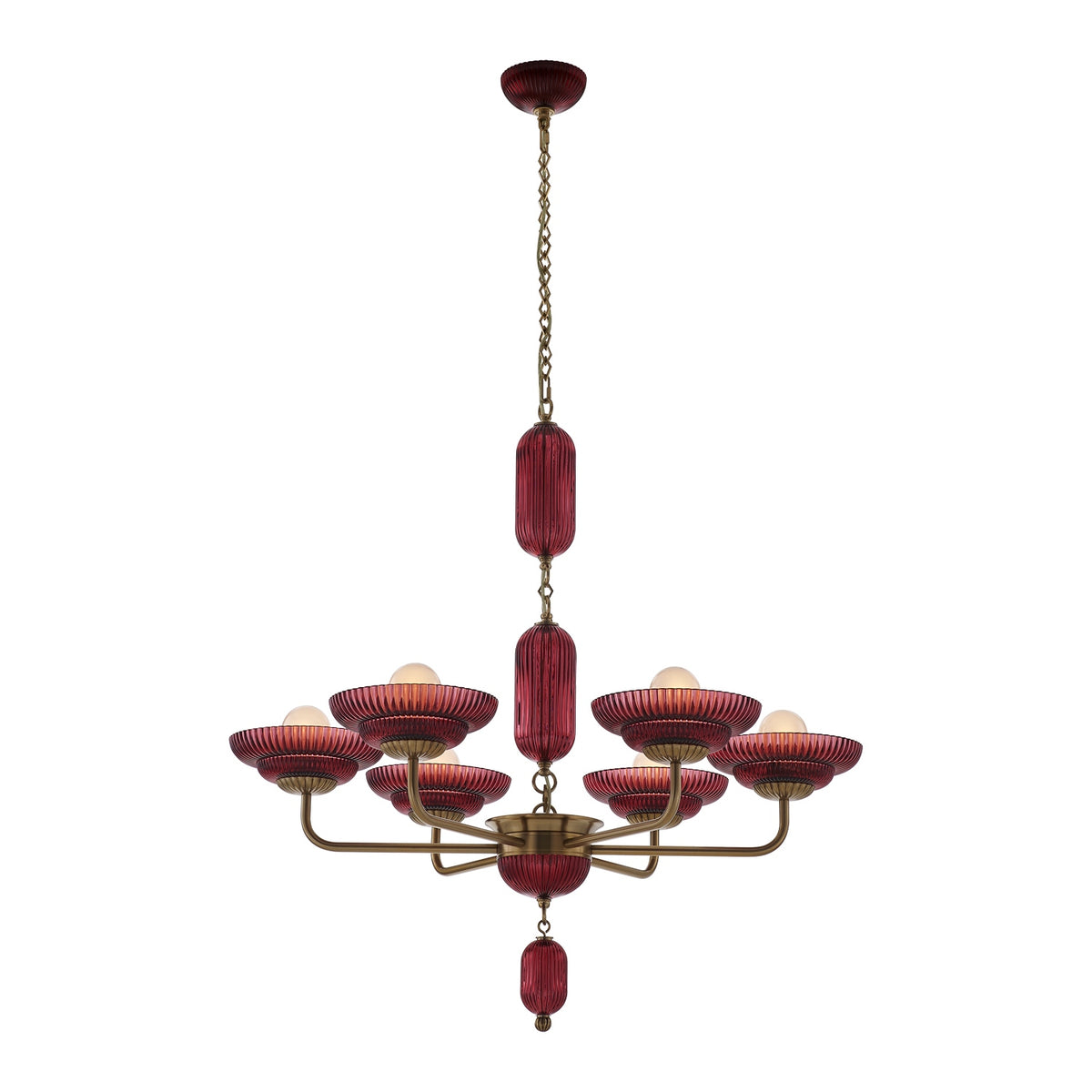 Kalco - 519671STB/MGNT - Six Light Chandelier - Verde - Satin Brass