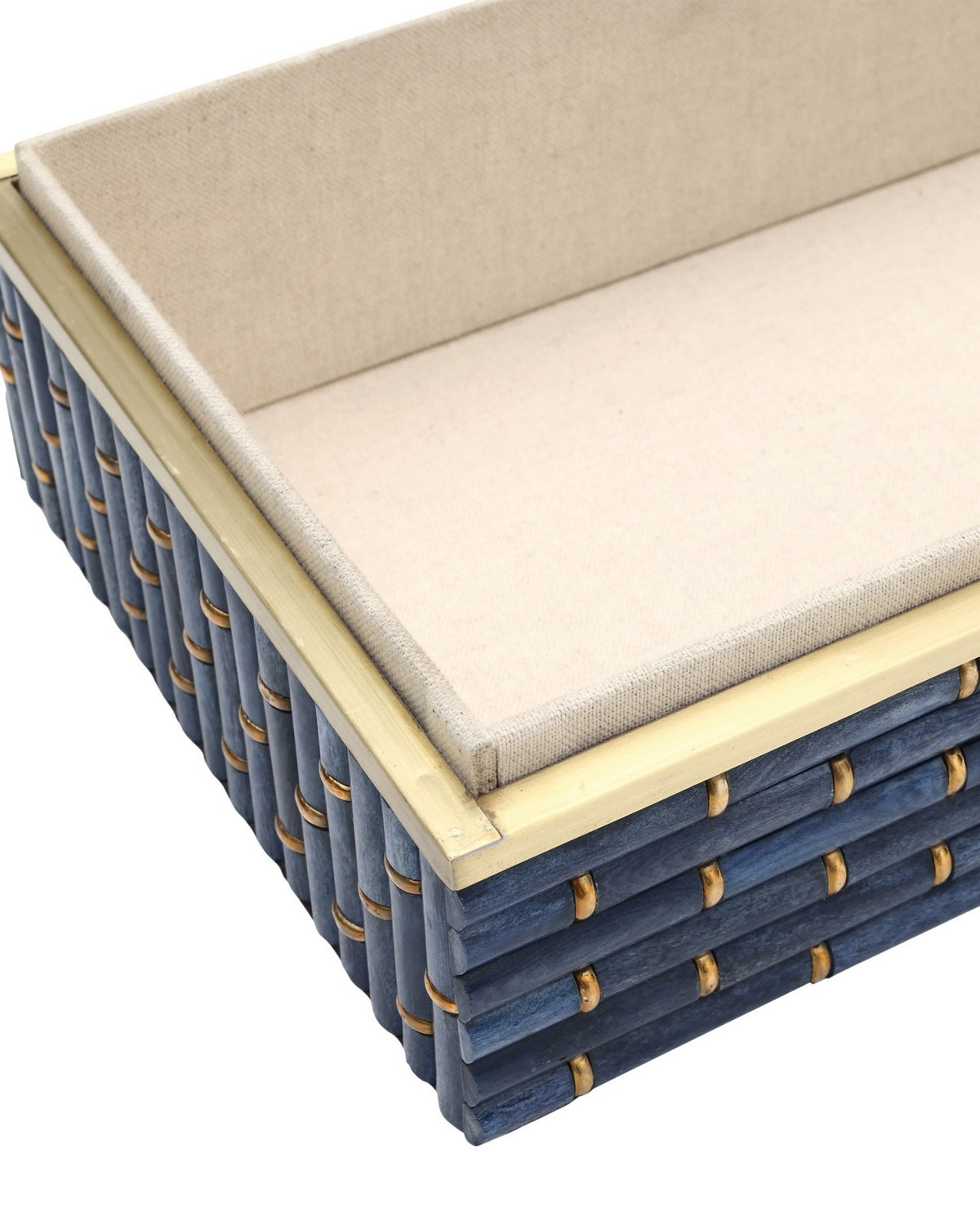 Coffret de 2 boîtes en bambou Midnight de Currey and Company 1200-1060, couleur bleu/laiton