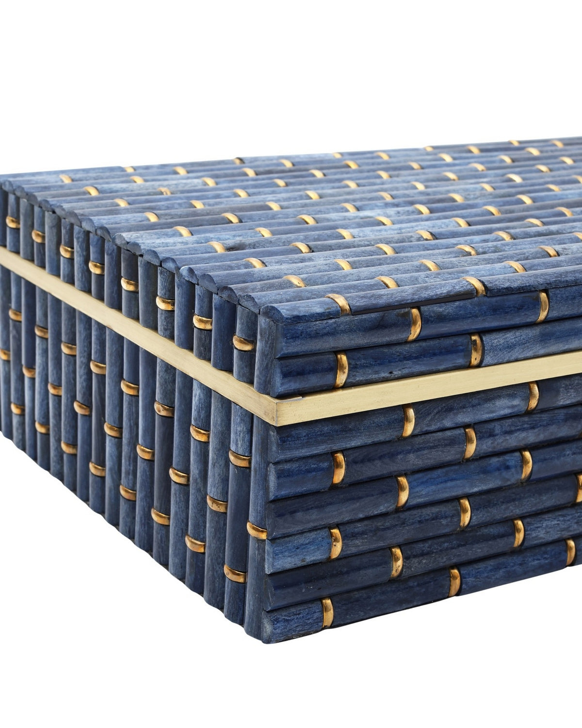 Coffret de 2 boîtes en bambou Midnight de Currey and Company 1200-1060, couleur bleu/laiton