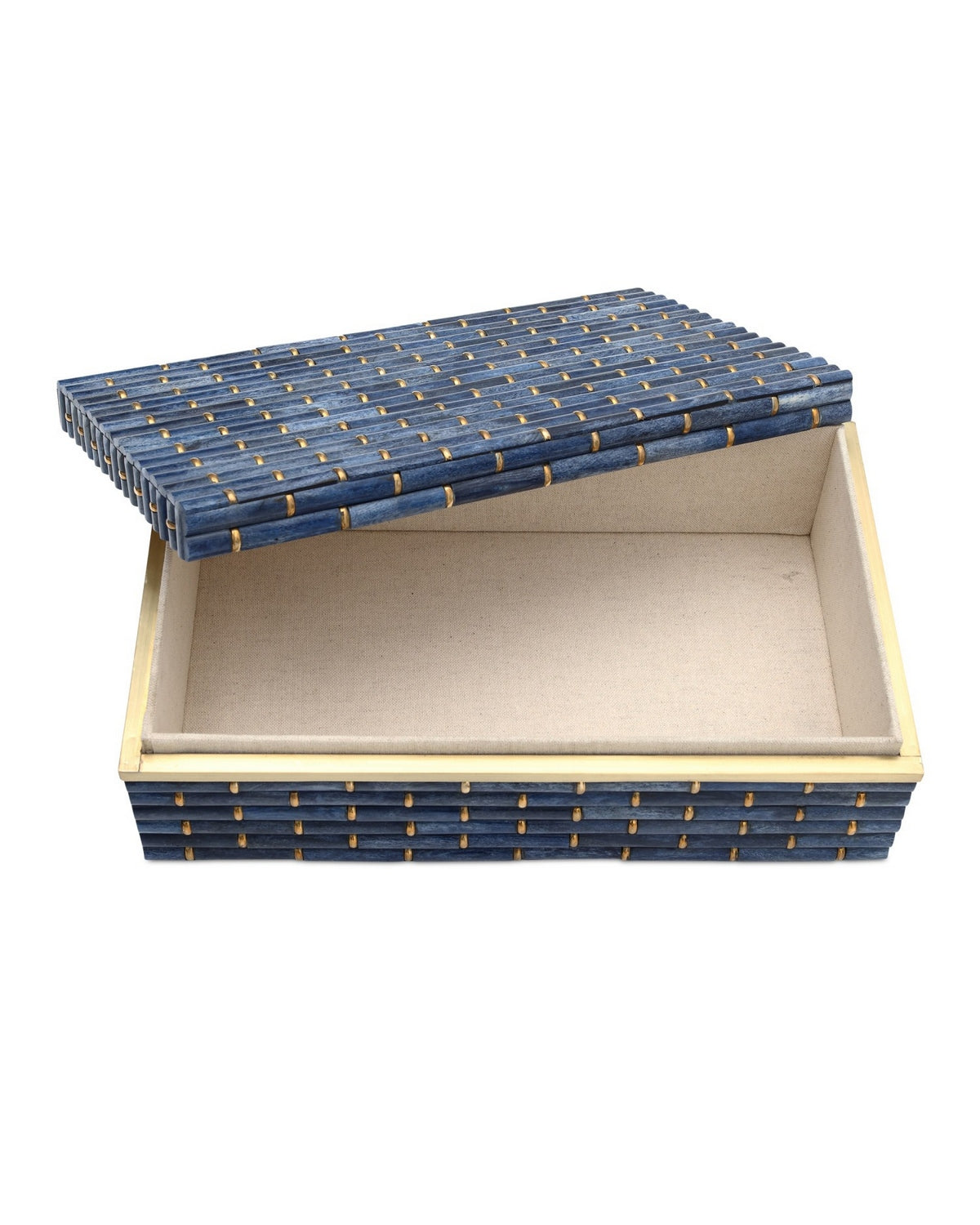 Coffret de 2 boîtes en bambou Midnight de Currey and Company 1200-1060, couleur bleu/laiton