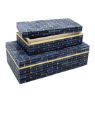 Coffret de 2 boîtes en bambou Midnight de Currey and Company 1200-1060, couleur bleu/laiton