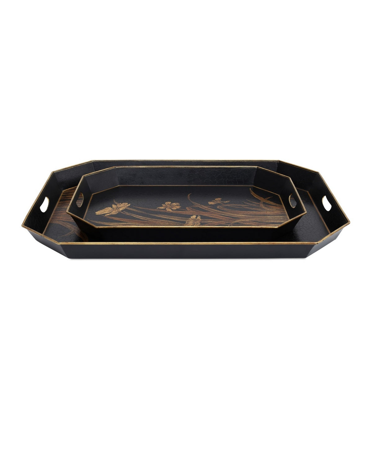 Currey and Company 1200-1063 Glasshouse Tole Tray Set of 2 in Black/Gold