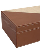 Currey and Company 1200-1069 Leather & Raffia Box Set of 2 in Brown/Natural