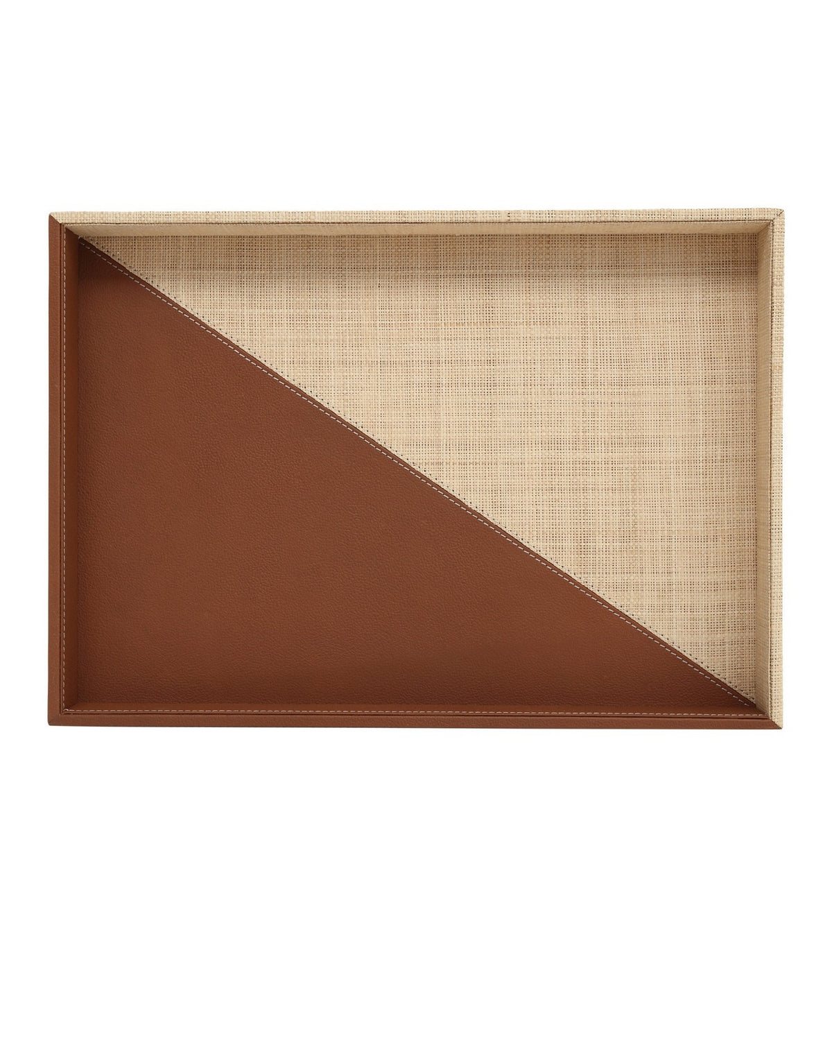 Ensemble de 2 plateaux en cuir et raphia Currey and Company 1200-1070, couleur marron/naturel