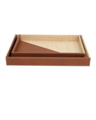 Ensemble de 2 plateaux en cuir et raphia Currey and Company 1200-1070, couleur marron/naturel