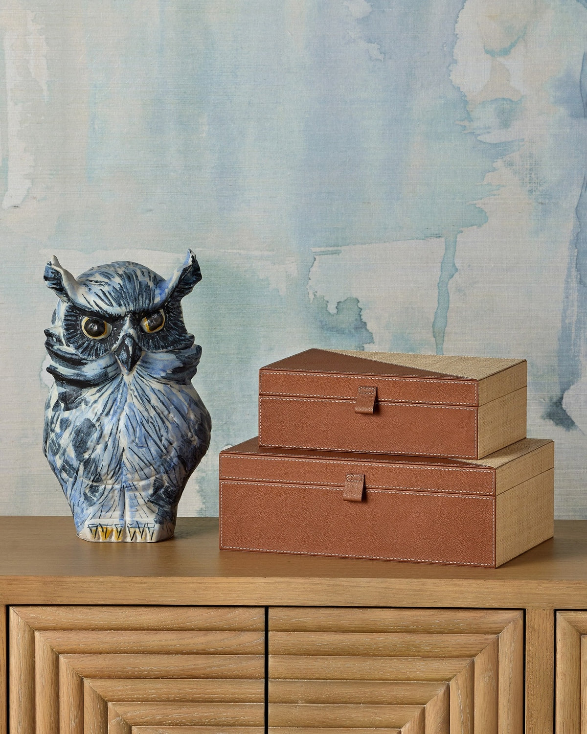 Currey and Company 1200-1076 Mina la chouette en bleu/blanc/noir
