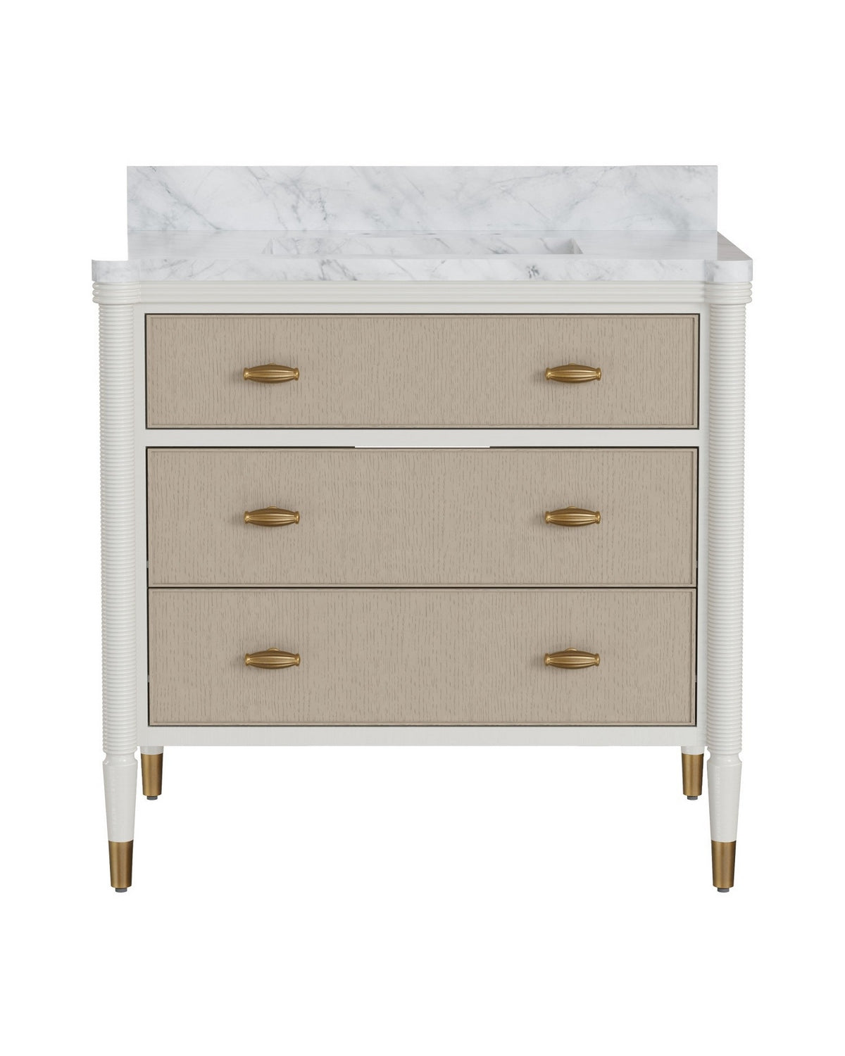 Meuble-lavabo Currey and Company 3800-0018 Aster 36 po avec lavabo rectangulaire encastré, coloris blanc cassé/brouillard/naturel/blanc/laiton poli
