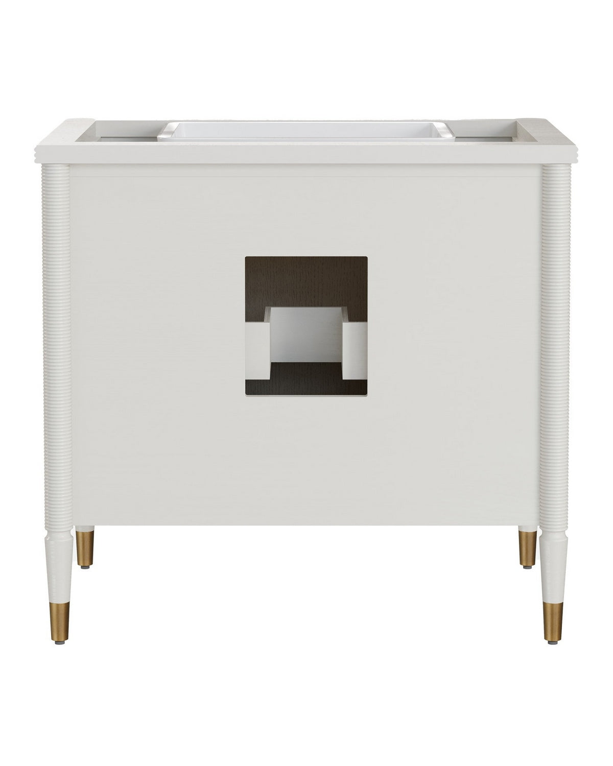 Meuble-lavabo Currey and Company 3800-0018 Aster 36 po avec lavabo rectangulaire encastré, coloris blanc cassé/brouillard/naturel/blanc/laiton poli