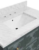 Meuble-lavabo Currey and Company 3800-0019 Santos 36 po avec lavabo rectangulaire encastré, finitions bleu marine vintage, naturel, blanc, laiton brossé et nickel poli.