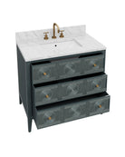 Meuble-lavabo Currey and Company 3800-0019 Santos 36 po avec lavabo rectangulaire encastré, finitions bleu marine vintage, naturel, blanc, laiton brossé et nickel poli.