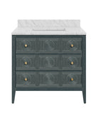 Meuble-lavabo Currey and Company 3800-0019 Santos 36 po avec lavabo rectangulaire encastré, finitions bleu marine vintage, naturel, blanc, laiton brossé et nickel poli.