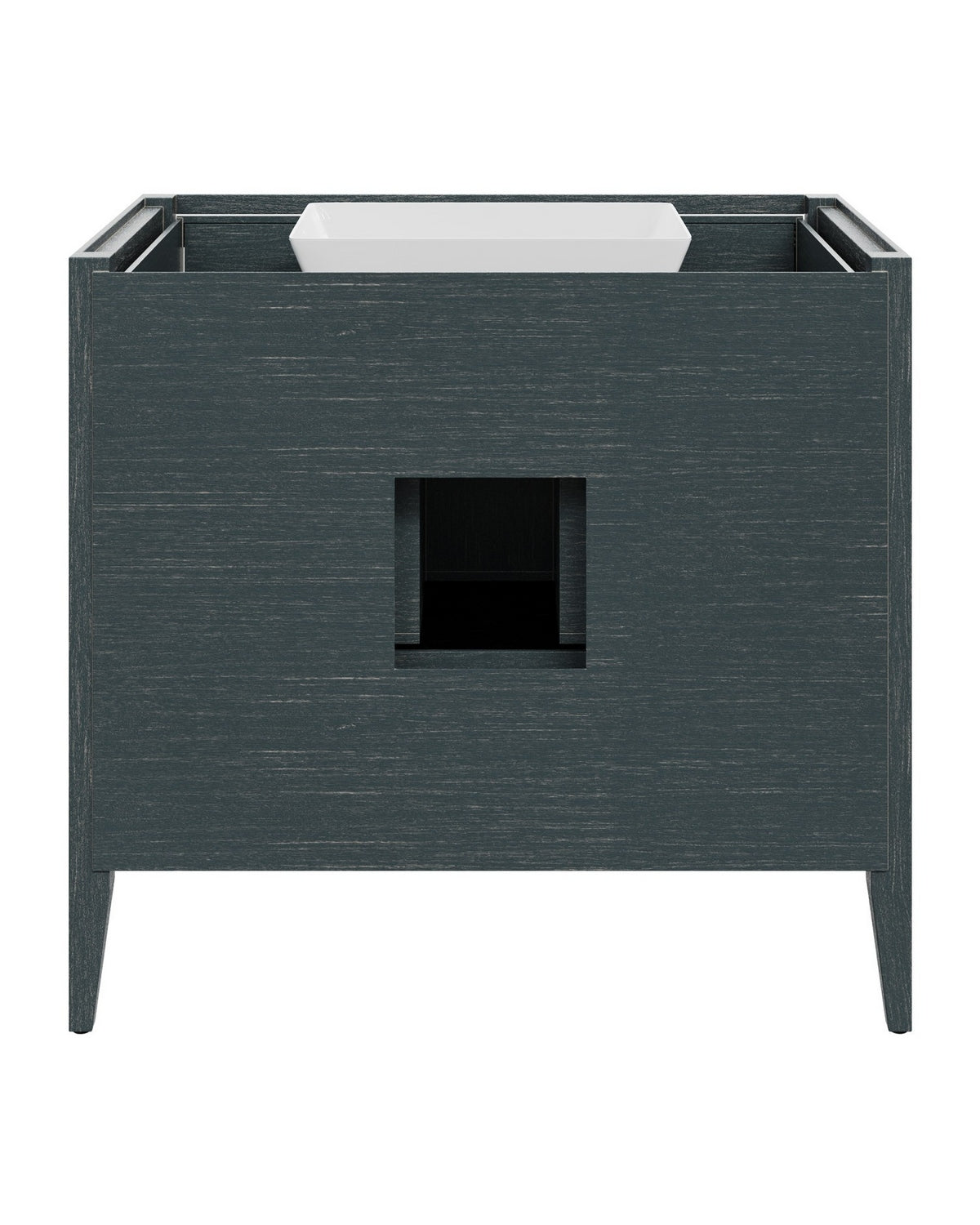 Meuble-lavabo Currey and Company 3800-0019 Santos 36 po avec lavabo rectangulaire encastré, finitions bleu marine vintage, naturel, blanc, laiton brossé et nickel poli.